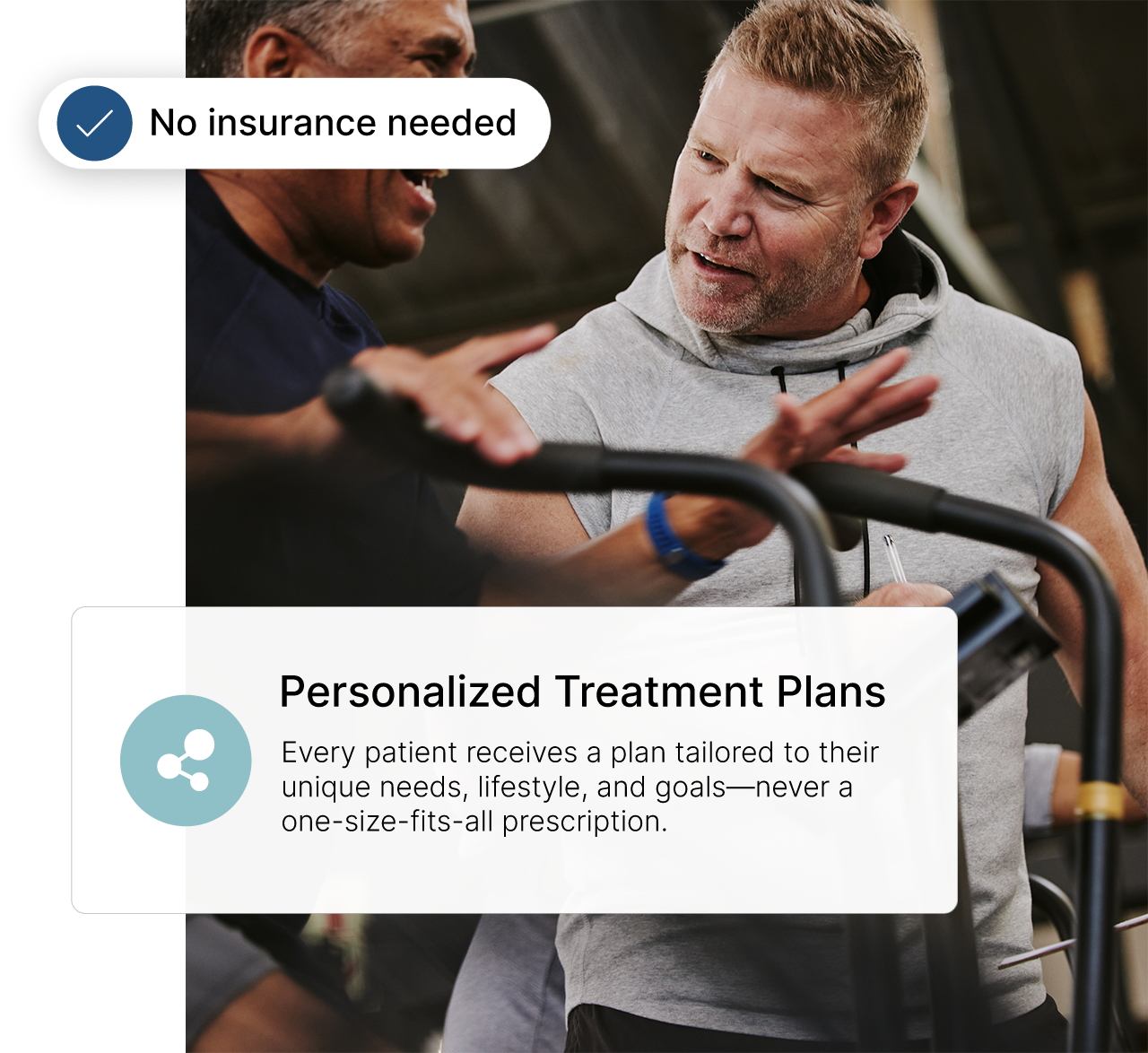 Trainer supporting an older man during exercise